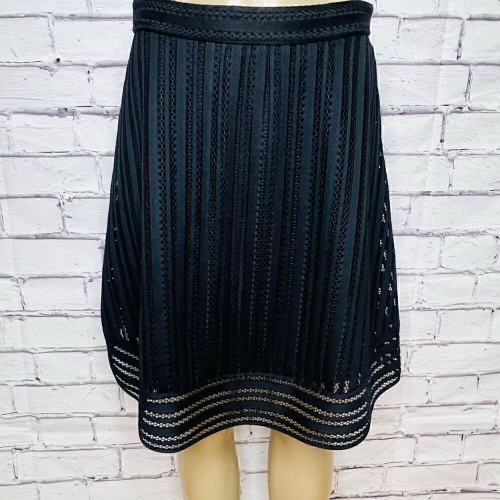 J. Crew Womens Black Striped Lined Knee Length Eyelet A-Line Skirt Size 8